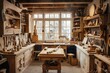 © Iftikhar alam - A room filled with various wooden furniture pieces in a small woodworking shop, A small woodworking shop filled with beautifully crafted furniture