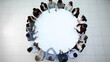 © Katsiaryna - Top view of group of multiethnic busy people working in an office,