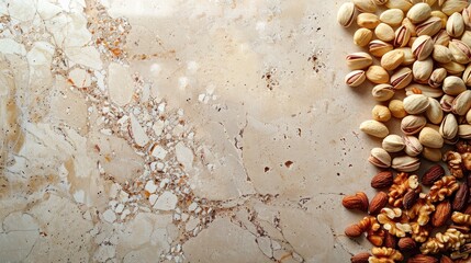 Assortment of Nuts on Marble Background