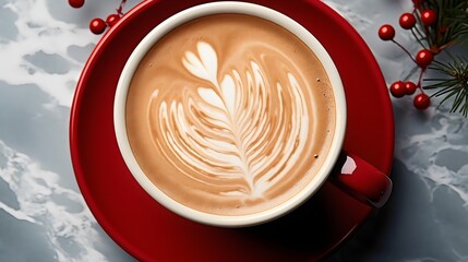 Wall Mural - Stunning Red Cup of Cappuccino Coffee: Perfect Morning Brew