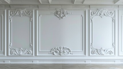 Sticker - White decorative wall molding with intricate details. Interior architecture photography.