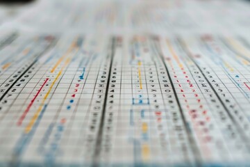 Poster - detailed view of a table covered in rows of numbers and formulas, a spreadsheet filled with rows of 