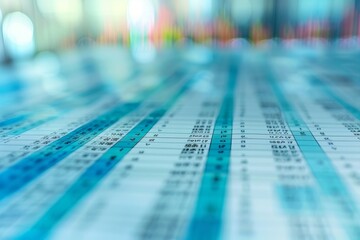 Poster - detailed view of a table top covered with rows of numbers for calculations, a spreadsheet filled wit