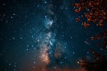 Wall Mural - a view of a dark night sky showcasing numerous stars and the milky way galaxy, a starry night sky wi