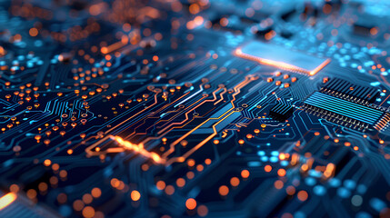 Poster - Modern technology circuit board texture background design. Waves flow. Quantum explosion technology. Quantum computer technologies concept. Futuristic blue circuit board background vector motherboard