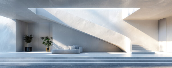 Poster - A white building with a staircase leading up to it
