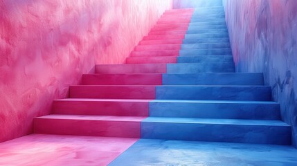 Canvas Print - Pink and Blue Staircase Leading Up