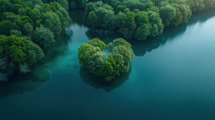 Sticker - Heart-Shaped Island in a Serene Lake