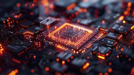 Poster - Quantum computer concept with CPU Processor quantum qubit intelligent computing technology