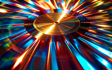 Poster - A colorful CD with a spiral design. The colors are bright and vibrant, creating a sense of energy and excitement. The spiral design adds a sense of movement and flow to the image. Overall