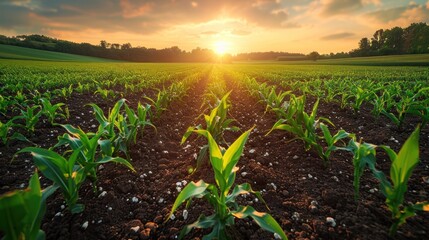 Sticker - Sunrise Over a Field of Young Corn