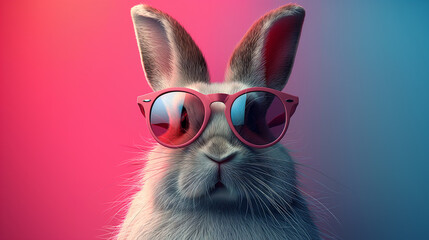 Wall Mural - A rabbit wearing sunglasses and standing in front of a pink background