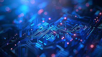 Poster - Vector Abstract futuristic circuit board and mesh line, Illustration high computer and Communication technology on blue color background. High tech digital technology, global social media concept