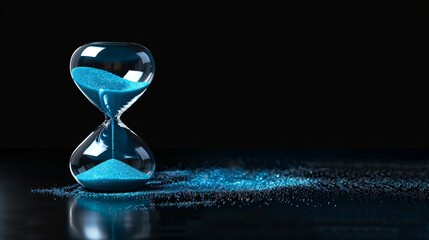 The hourglass symbolizes the passage of time, with a blue sand that represents life being poured in to add more limited time, highlighting the concept of time management 