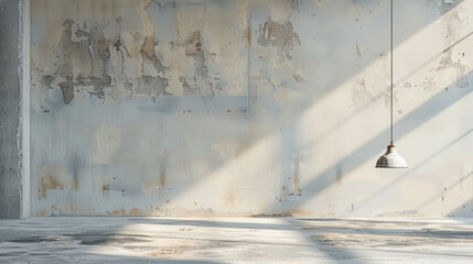 Poster - A large, empty room with a light hanging from the ceiling. The room is bare and empty, with no furniture or decorations. The light hanging from the ceiling casts a shadow on the wall