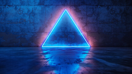 Wall Mural - A neon blue and red triangle is lit up against a blue wall