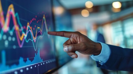 Aufkleber - A close-up of a financial analyst pointing at a line graph during a strategic business meeting