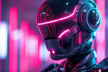 Canvas Print - Futuristic Protagonist in Neon-Drenched Urban Landscape with Holographic Weapon Systems