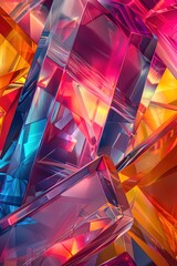 Wall Mural - Mesmerizing Shimmering Prismatic Abstractions with Vibrant Neon Colors in Paradoxical Fractured Glass Forms