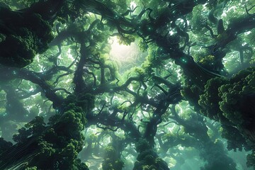 Sticker - Verdant Digital Jungle:Towering Fractal Trees,Bioluminescent Alien Flora,and Undulating Energy Fields in a Procedurally Generated Environment