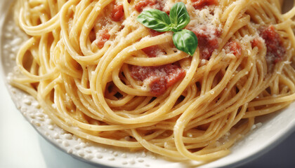 Sticker - A plate of pasta with a sprinkle of cheese and basil on top