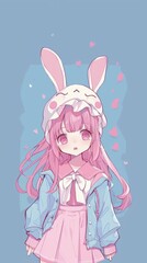 Wall Mural - A girl with pink hair wearing a bunny costume