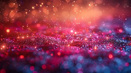 Wall Mural - An abstract scene of sparkling hearts with a glitter effect, evoking a glamorous, festive atmosphere. The glittering hearts are set against a vibrant, colorful background.