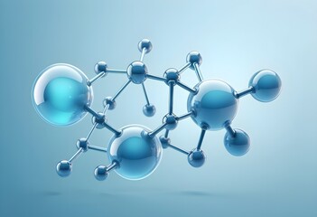 Aufkleber - 3D glass molecules on light blue background for science medicine.