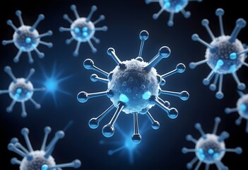 Poster - Crystal atom structure under blue black lighting for medical advancement.