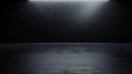 Poster - Empty modern minimalist photo production studio with black background. Background image. Created with Generative AI technology.