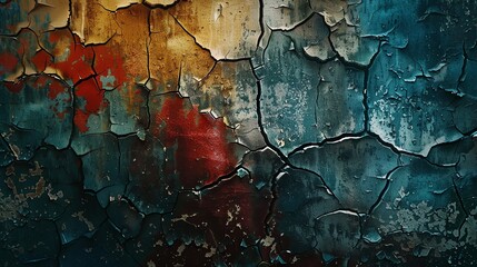 Sticker - background of only using the colours in this image, create a wall of cracked paint that is very dark, banner, website, mockup
