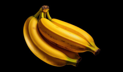 Wall Mural - Vibrant image of two ripe bananas against a sleek black background, perfect for foodthemed designs or healthy lifestyle promotions.