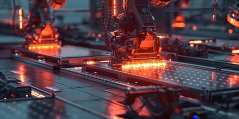 Poster - Automated Industrial Production Line with Red Lighting