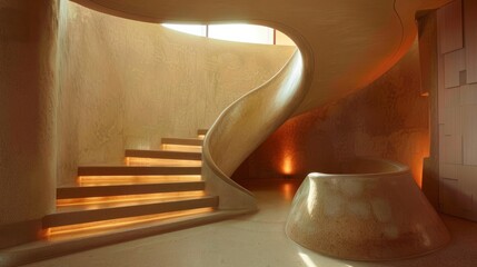 Poster - Modern staircase design in a contemporary school building with natural light and sleek architectural elements