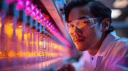 Wall Mural - Researcher adjusting a complex DNA sequencing machine