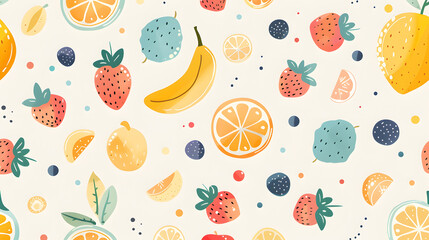 cute Little fruits patterns with pastel colors, light background