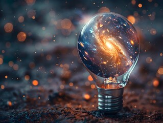 Poster - Illuminating the Boundless Potential of Ideas A Galaxy Shines Within a Light Bulb