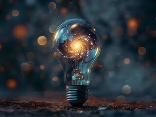 Poster - Luminous Light Bulb with Galaxy Inside Symbolizing Endless Creativity and Boundless Ideas