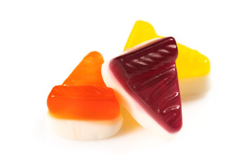 Sticker - Gummy candies form of cheesecake on white background