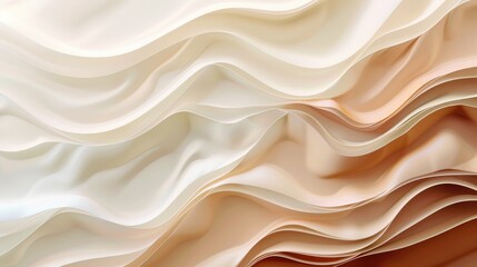 Poster - cosmetic nature concept with abstract white brown and creamy gradient with wave lines design texture