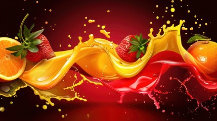 Wall Mural - Fruit Splash with Orange and Strawberry Juice