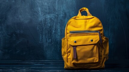 Colorful yellow school backpack with dark background for academic and back-to-school designs