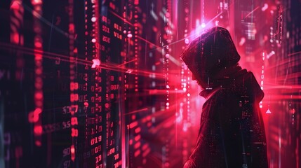 Aufkleber - hacker stealing digital data from government server data files flowing like river of light cybercrim