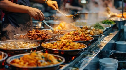 Wall Mural - A man is cooking food in a restaurant