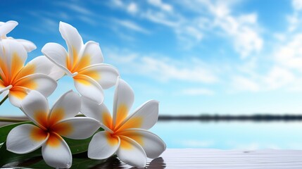 Sticker - plumeria flowers on the beach