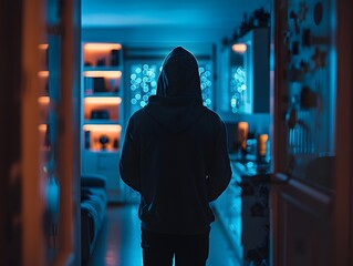 Poster - hooded hacker breaching smart home system controlling appliances remotely