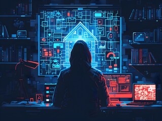 Poster - hacker infiltrating smart home system controlling lights security appliances remotely
