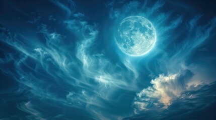 Wall Mural - a large blue moon is in the sky above a cloudy sky