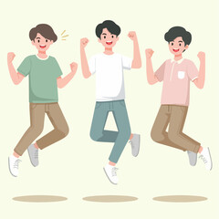 Wall Mural - illustration of 3 teenagers jumping enthusiastically. friendship day