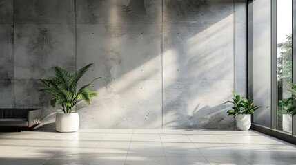 Wall Mural - A large room with a white wall and a white floor